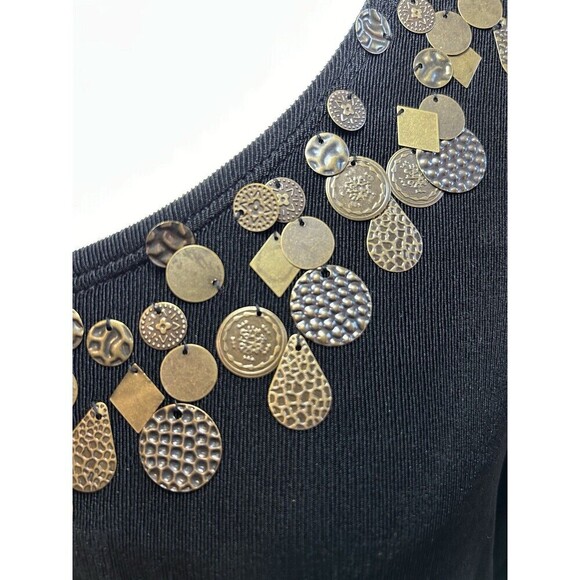 CHICO'S TRAVELERS Black Scoop Neck Top 3/4 Sleeves Metal Disc Trim Sz 3 (XL) - Picture 2 of 6